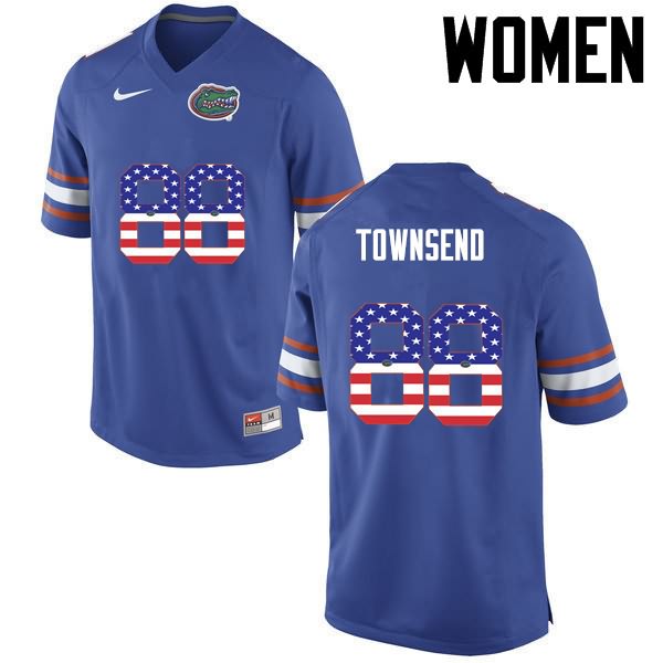 Women's NCAA Florida Gators Tommy Townsend #88 Stitched Authentic USA Flag Fashion Nike Blue College Football Jersey BJQ4565NB